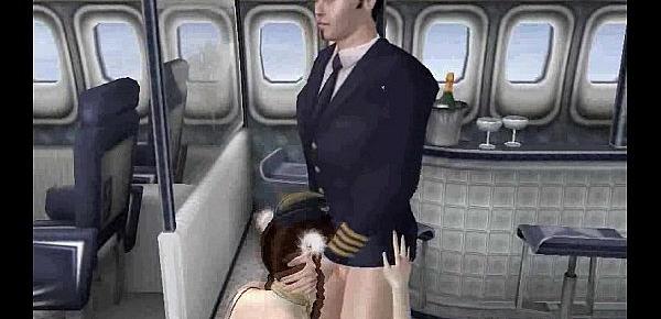  Pale 3D stewardess sucks cock and gets fucked hard